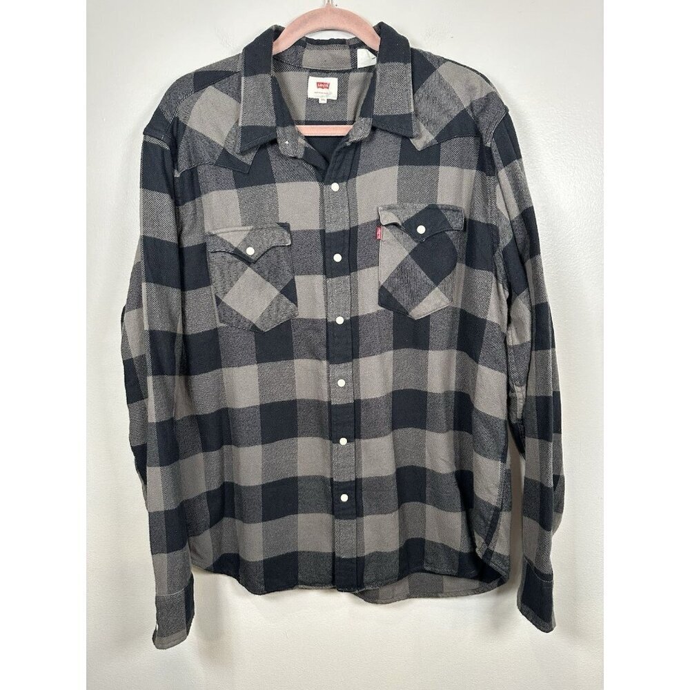 Levi's Classic Worker Shirt Size XXL Flannel Navy Gray Cotton